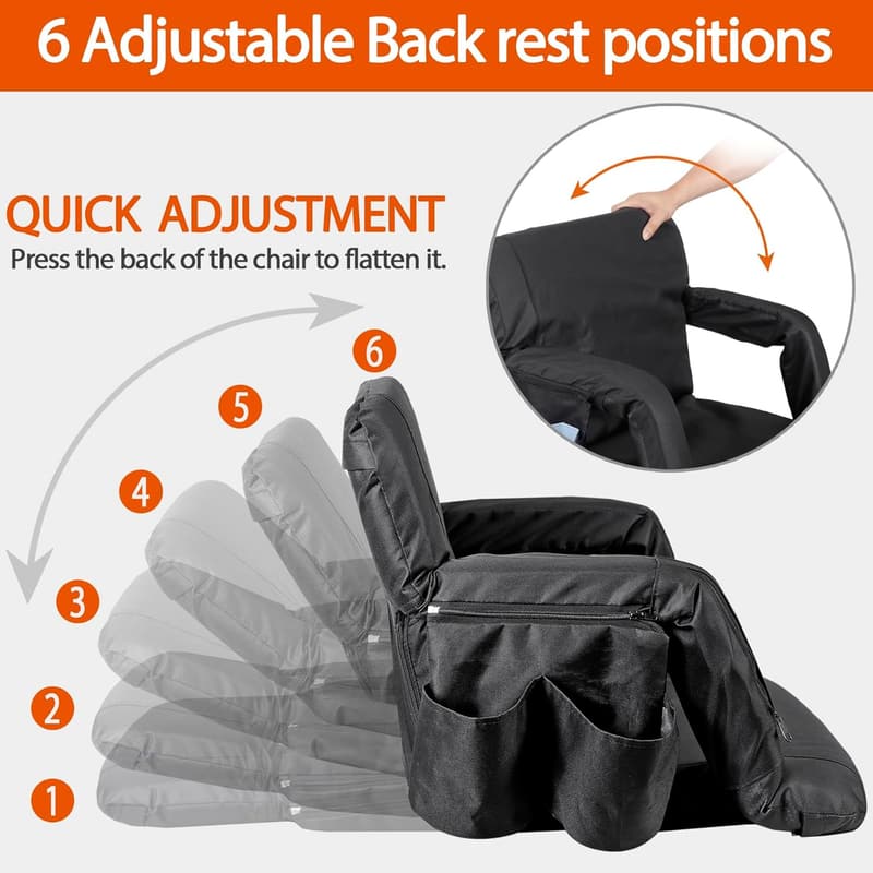 Portable Waterproof Stadium Seat with Back Support & Cushion