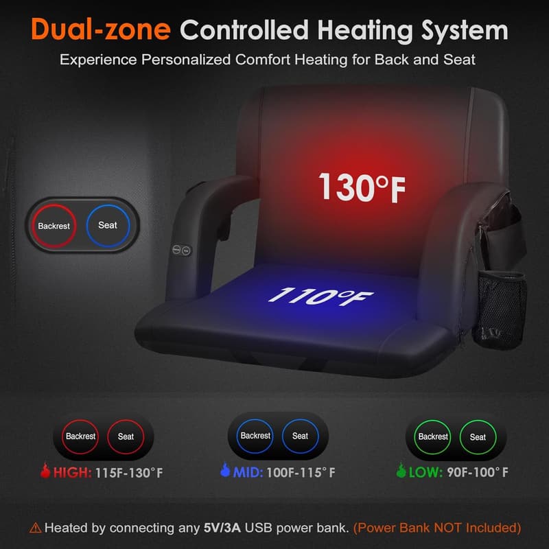 Heated Stadium Seat with Back Support - Dual-Sided, 2-Pack