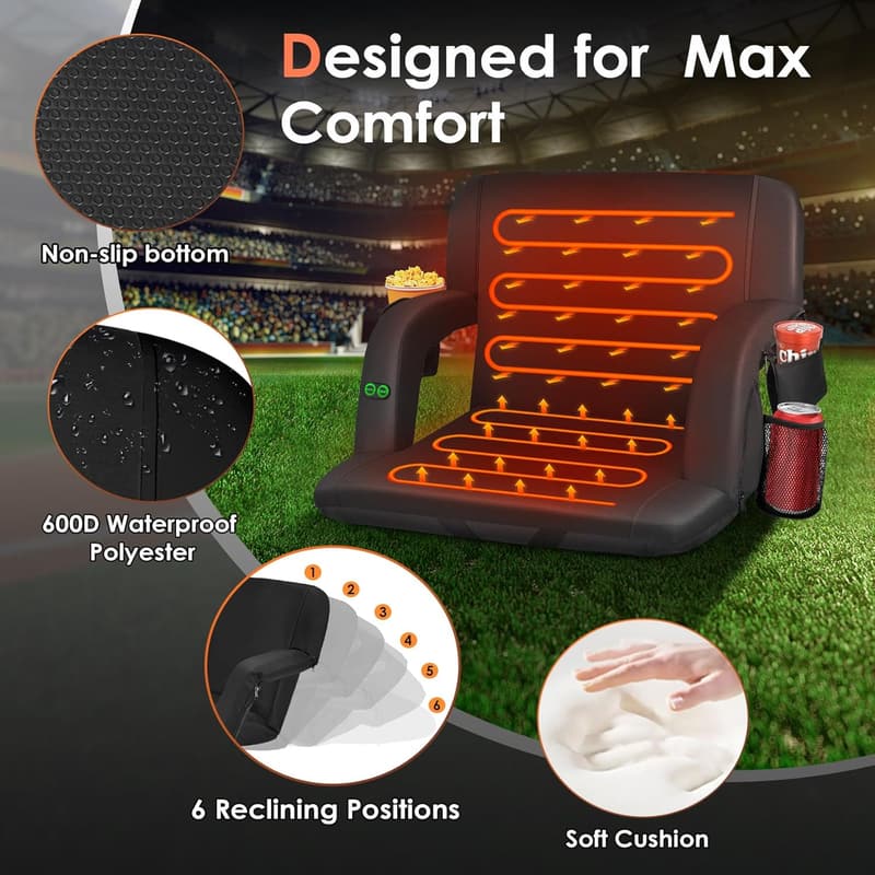 Heated Stadium Seat with Back Support - Dual-Sided, 2-Pack