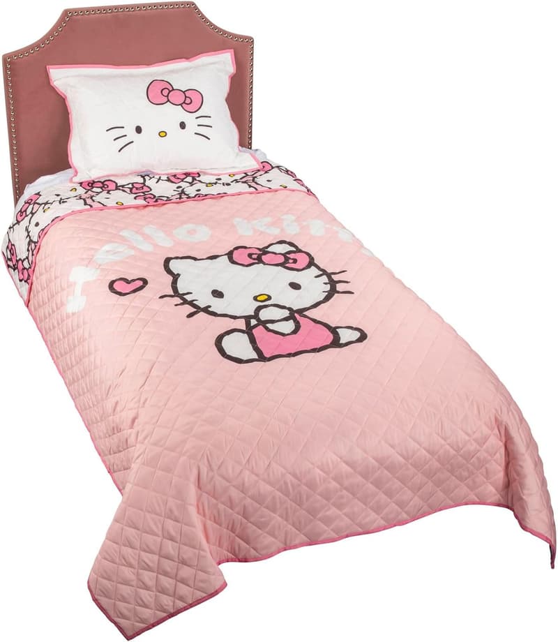 Hello Kitty Pink Stripes Twin Quilt & Sham Set, Lightweight
