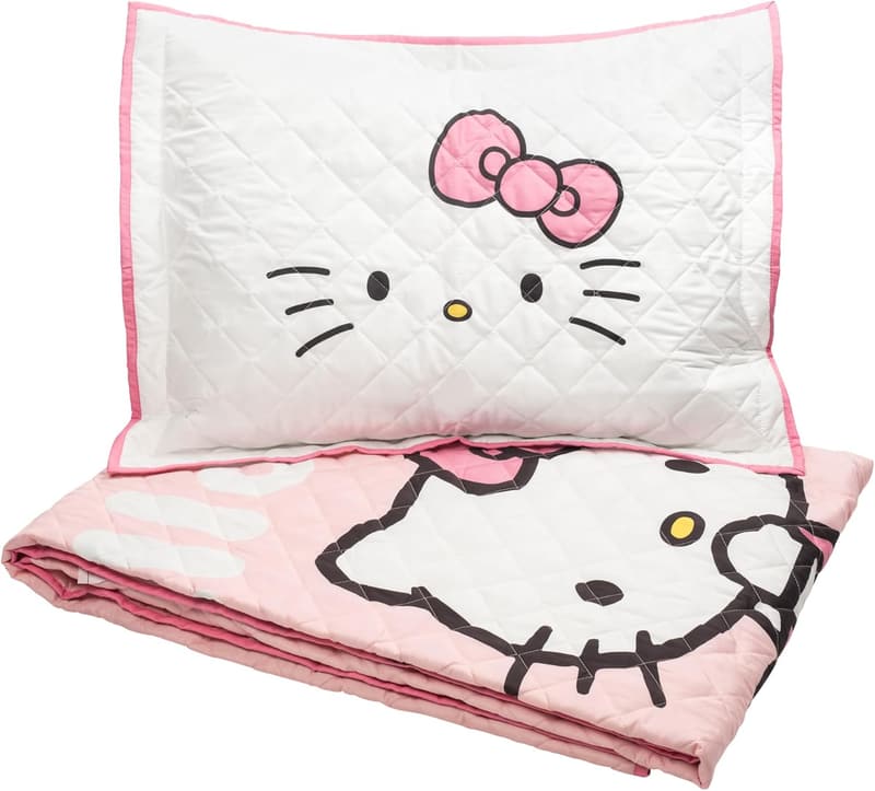 Hello Kitty Pink Stripes Twin Quilt & Sham Set, Lightweight