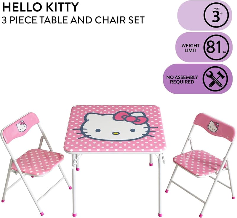 Hello Kitty 3-Piece Activity Table & 2 Chairs Set for Kids