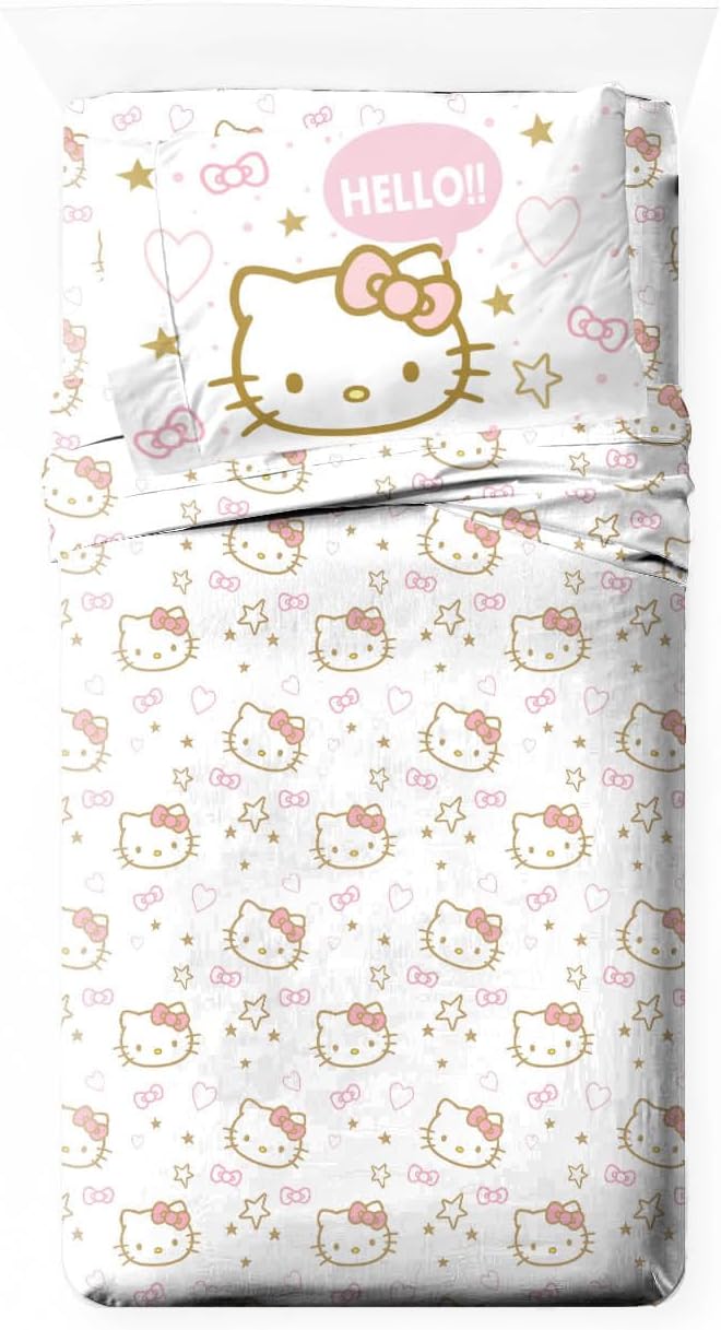 Hello Kitty Twin Size Microfiber Sheet Set with Reversible Pillow Covers