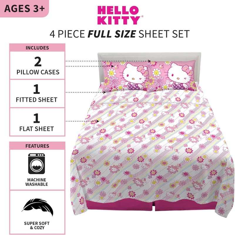 Hello Kitty Super Soft Microfiber Sheet Set for Kids, Full