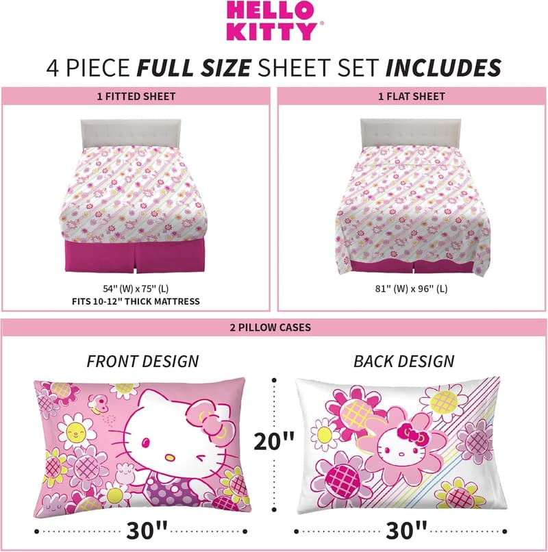 Hello Kitty Super Soft Microfiber Sheet Set for Kids, Full