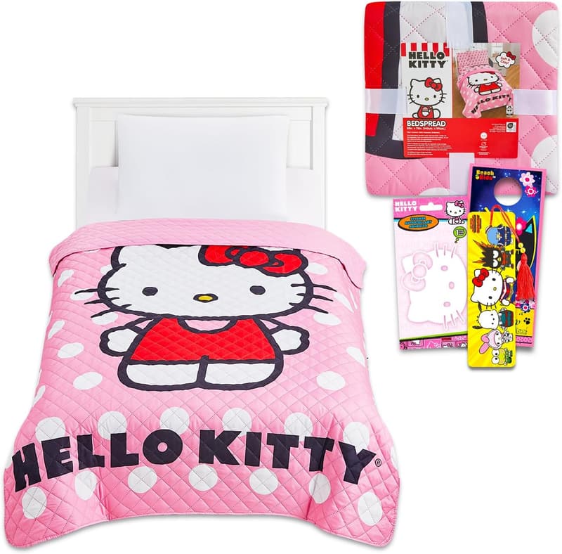 Hello Kitty Twin Bedding Set with Quilted Bedspread & Decal