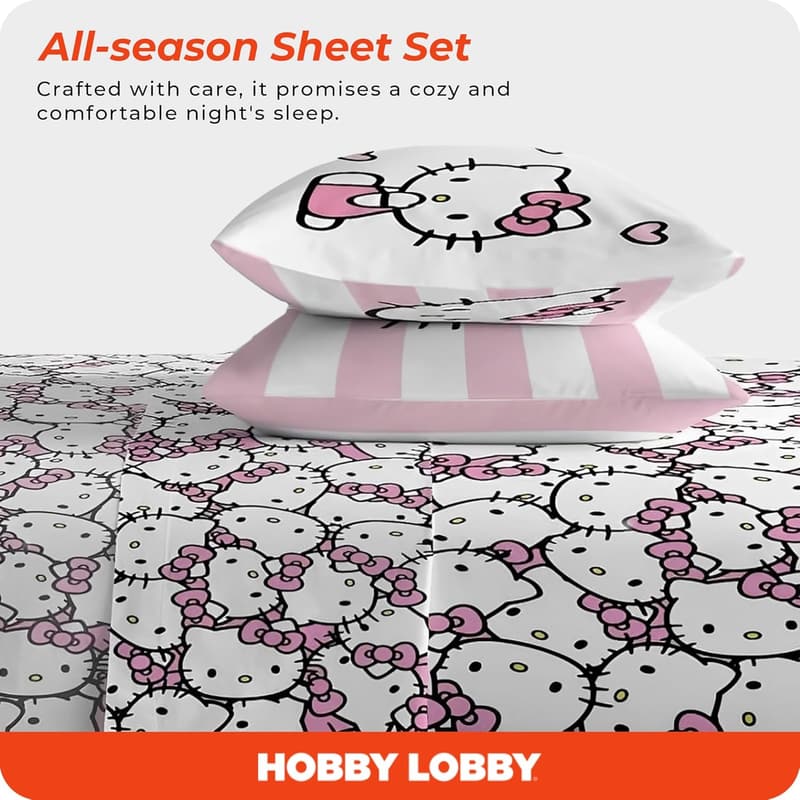 Hello Kitty Pink & White Full Sheet Set for Kids