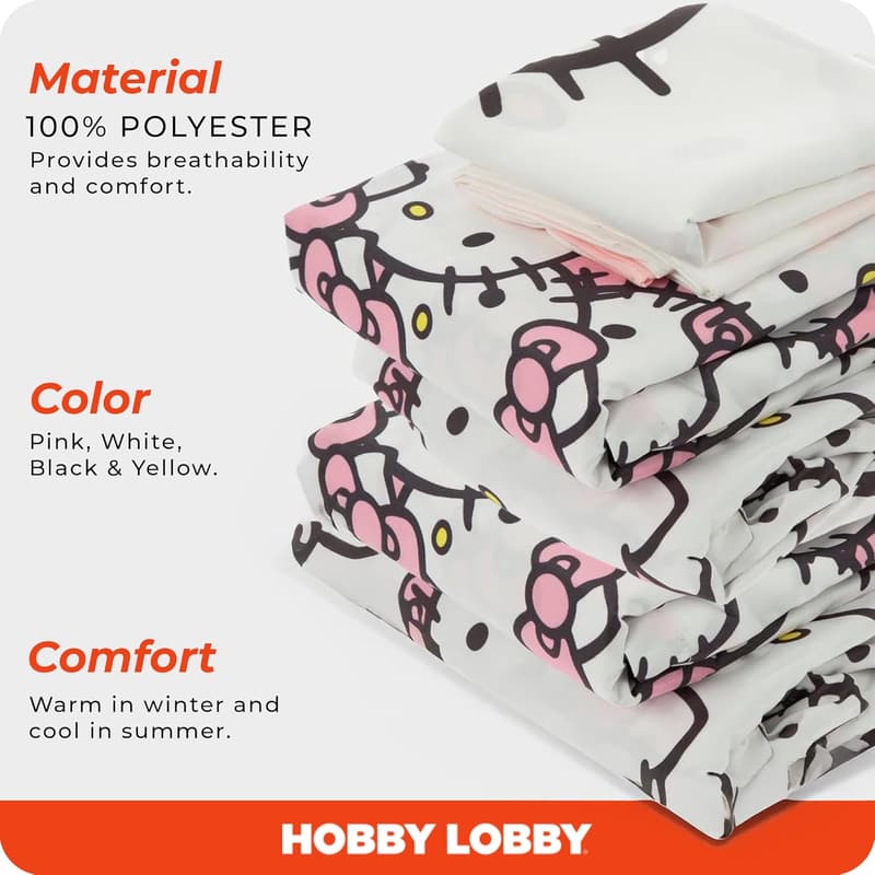 Hello Kitty Pink & White Full Sheet Set for Kids