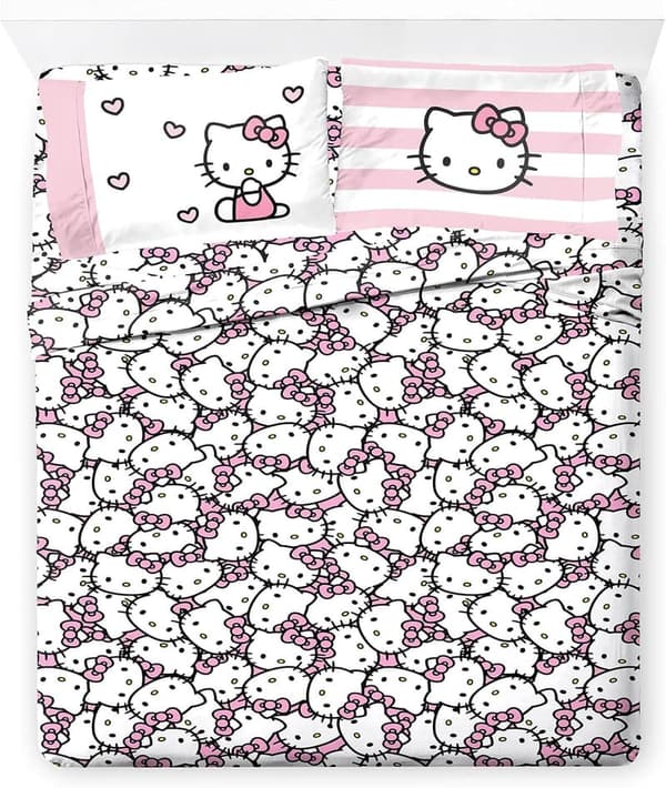 Hello Kitty Pink Stripes & Hearts Full Size Bedding Set