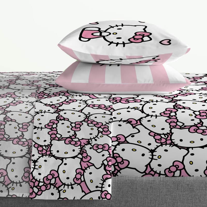 Hello Kitty Pink Stripes & Hearts Full Size Bedding Set