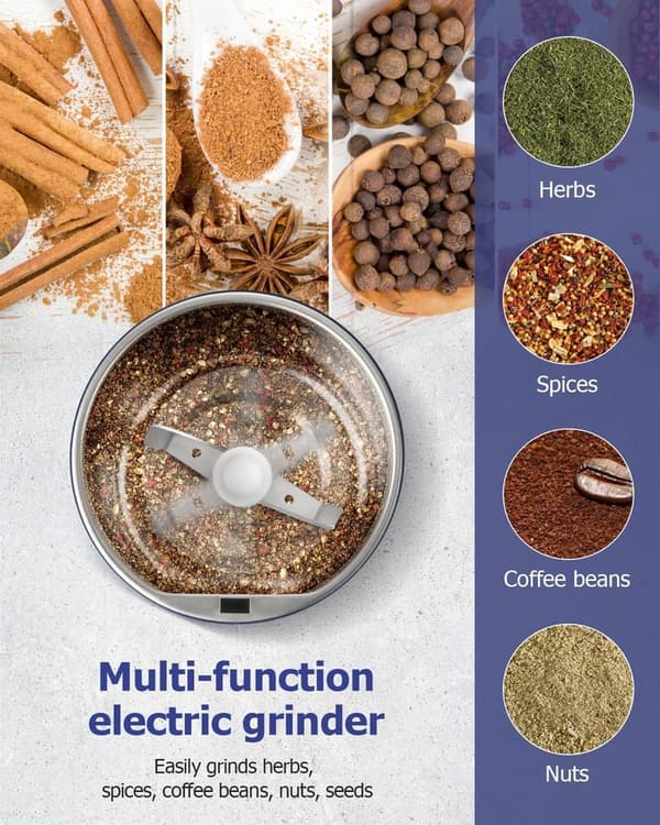Electric Herb and Spice Grinder with Stainless Steel Blades