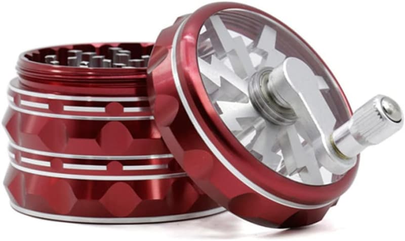 Portable 2.5-Inch Hand Crank Grinder with Clear Top – Red