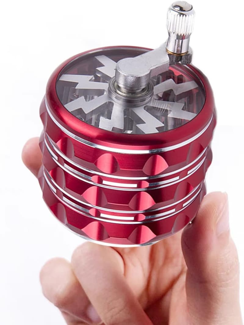 Portable 2.5-Inch Hand Crank Grinder with Clear Top – Red