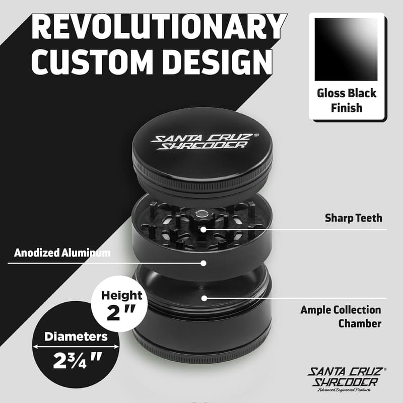 Santa Cruz Shredder Large Herb Grinder - Black, Made in USA