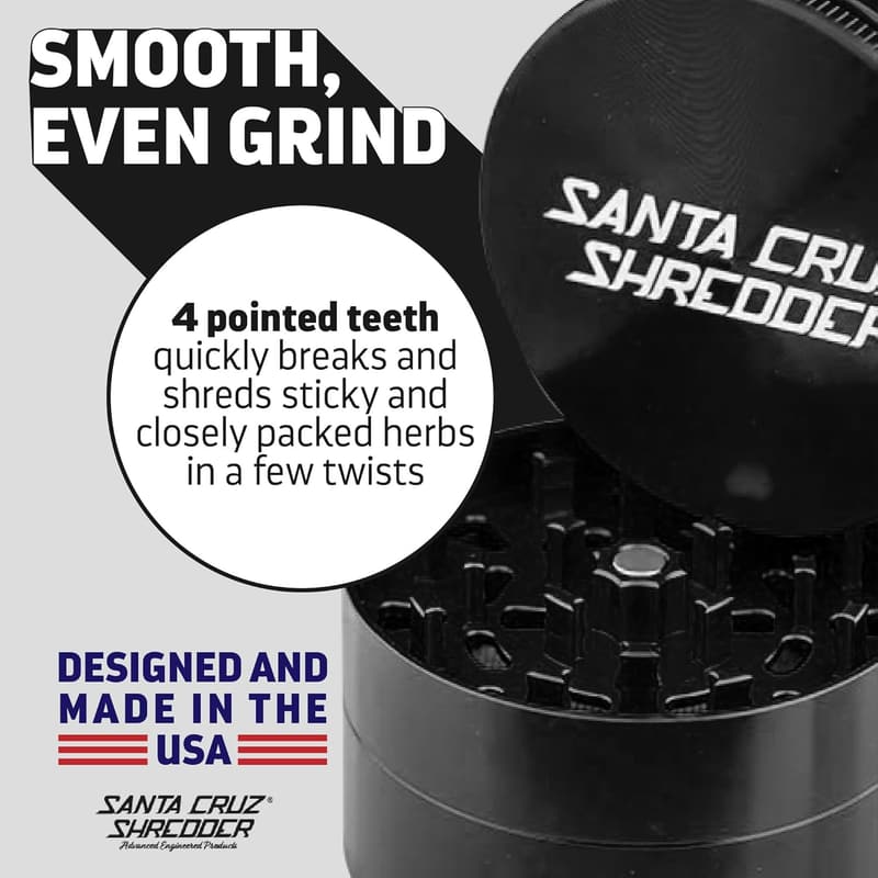 Santa Cruz Shredder Large Herb Grinder - Black, Made in USA