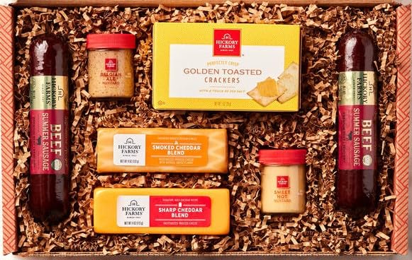 Holiday Meat and Cheese Gift Basket with Sausages and Cheddar