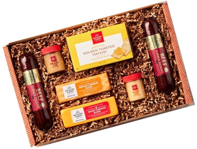 Holiday Meat and Cheese Gift Basket with Sausages and Cheddar