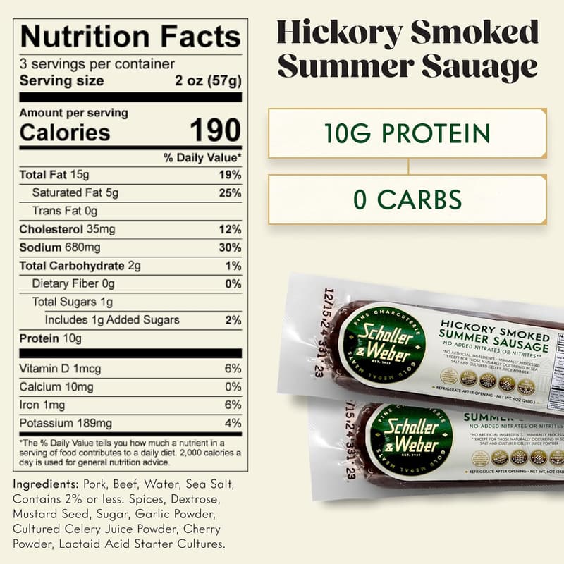 Gluten-Free Hickory Smoked Summer Sausage, 6 oz (2-Pack)