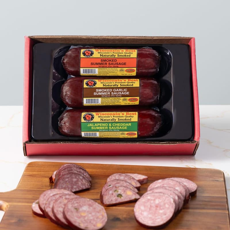 Summer Sausage Sampler - Smoked, Garlic & Jalapeno Cheddar