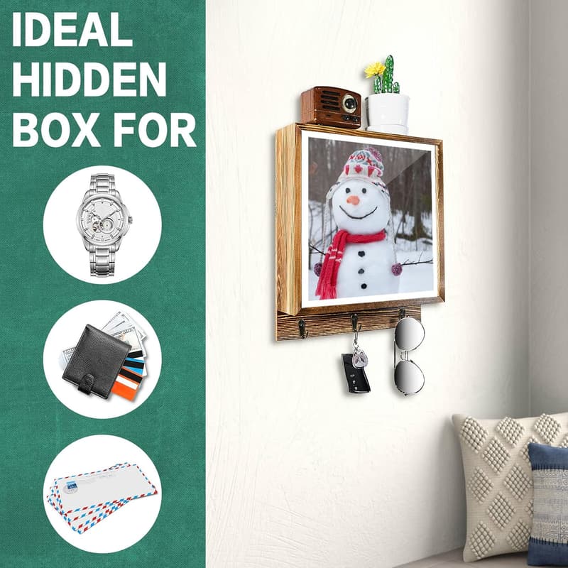 Hidden Wall Gun Safe Shelf with 3 Hooks for Concealed Storage