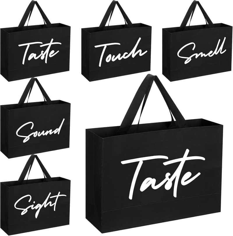 5 Senses Gift Bags for Couples - Black Paper Bags for Anniversary