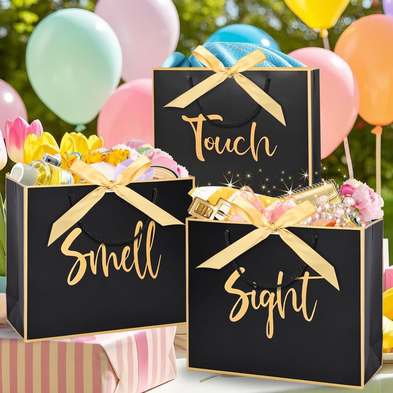 Five Senses Gift Bag for Him - Metallic Design, Handles & Tissue Paper
