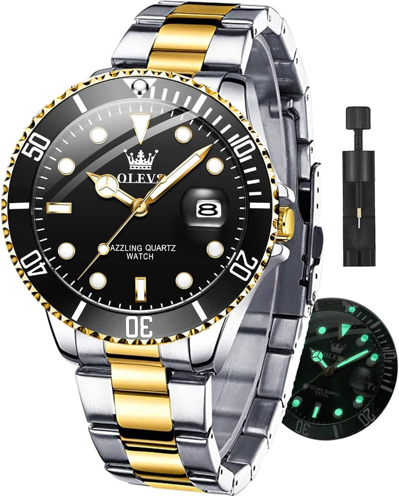 Men's Waterproof Analog Dress Watch - Luxury Two-Tone Steel