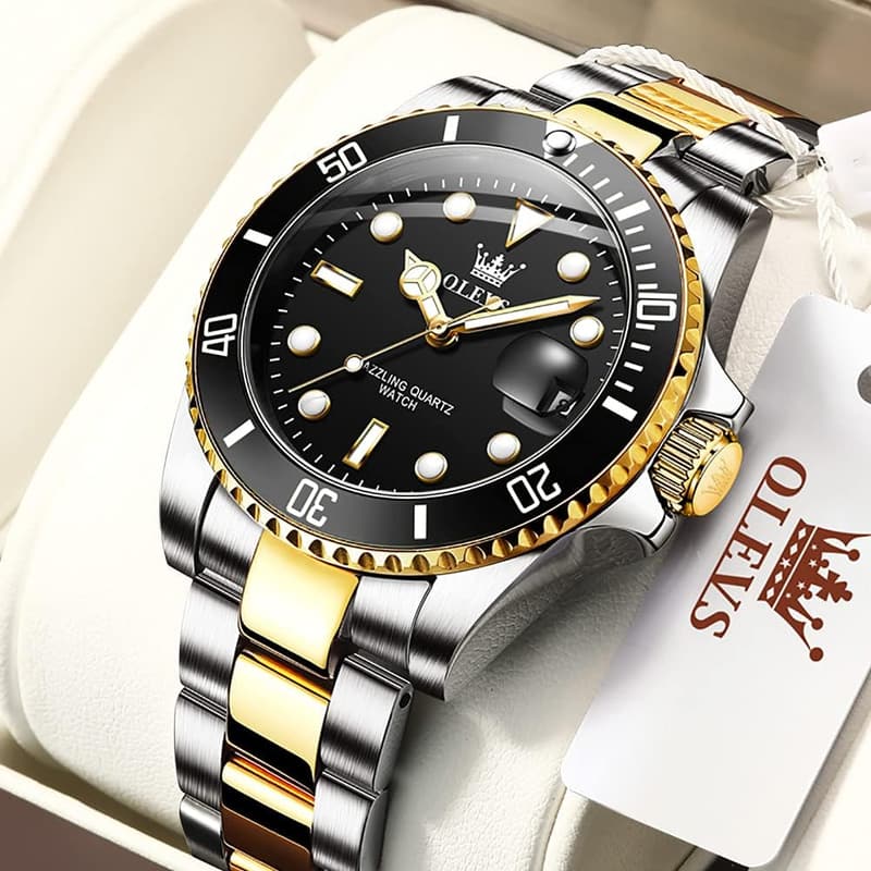 Men's Waterproof Analog Dress Watch - Luxury Two-Tone Steel