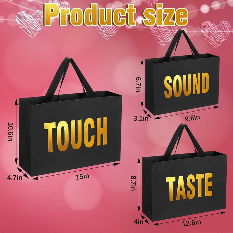 5 Senses Gift Bags for Him - Black Paper with Ribbon Handles