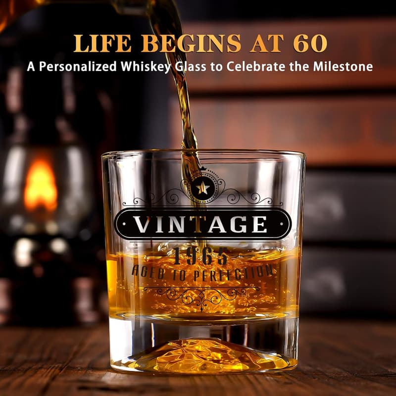 60th Birthday Vintage Whiskey Glass Set for Men