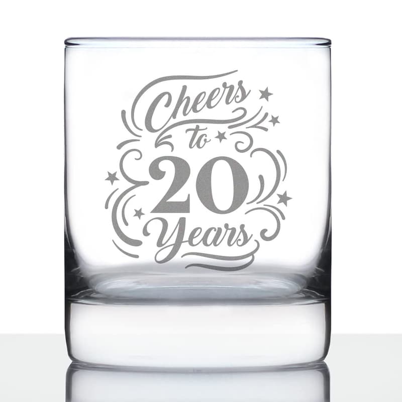 20th Anniversary Whiskey Rocks Glass Set for Couples - 10.25 Oz