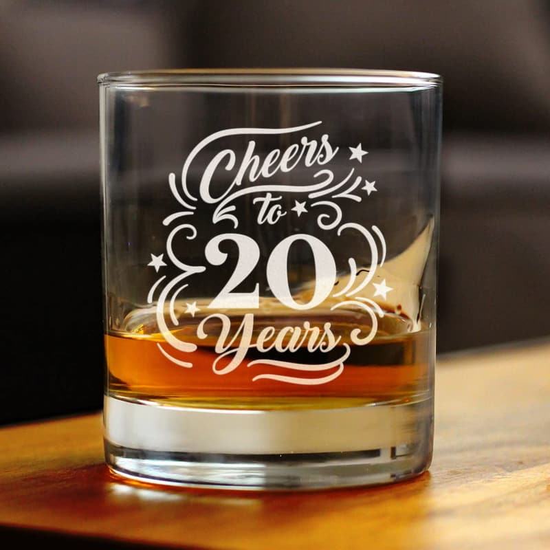 20th Anniversary Whiskey Rocks Glass Set for Couples - 10.25 Oz
