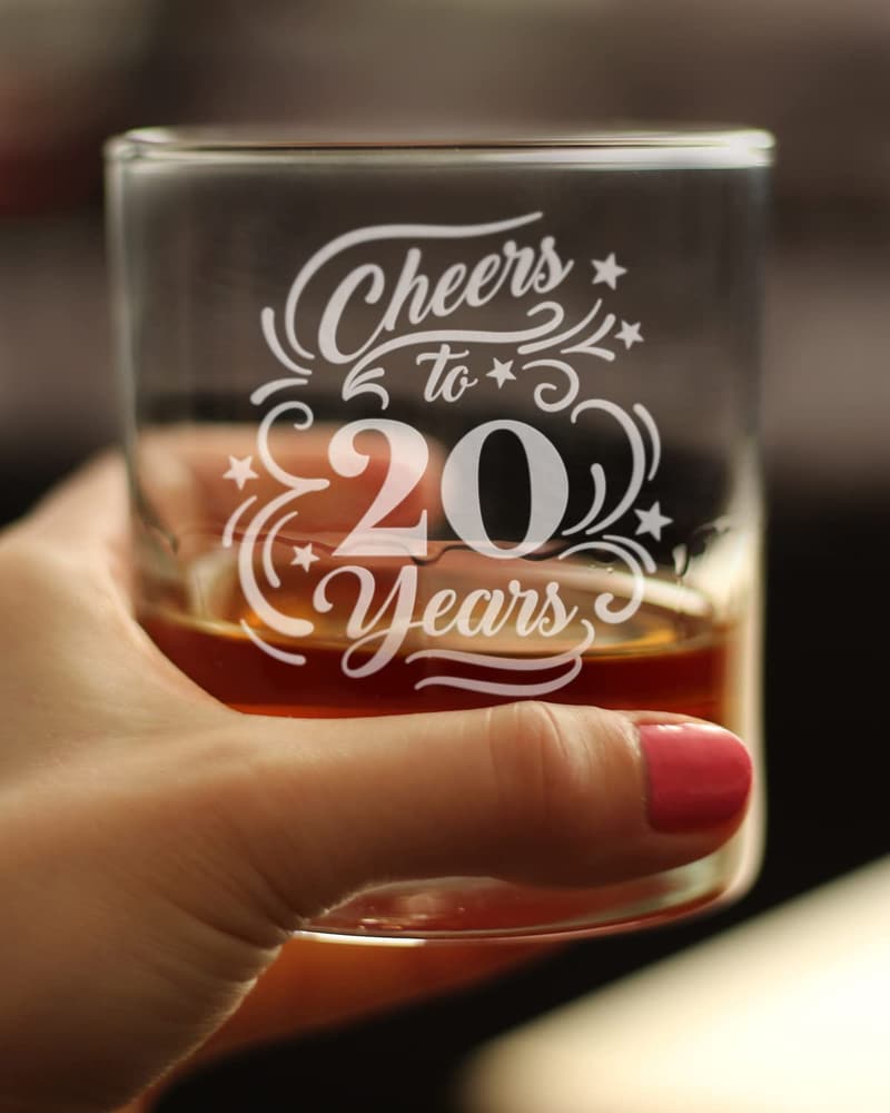 20th Anniversary Whiskey Rocks Glass Set for Couples - 10.25 Oz
