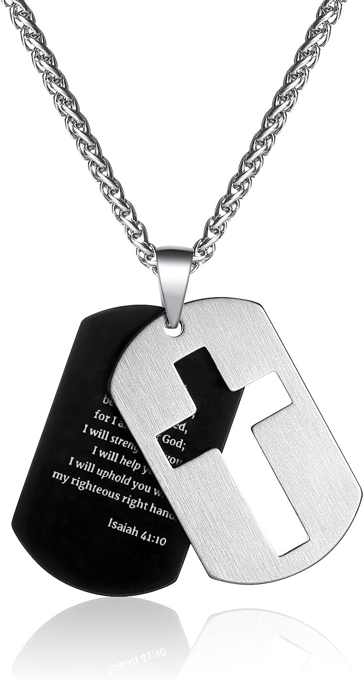 Graduation Dog Tag Cross Necklace for Men with Bible Verse