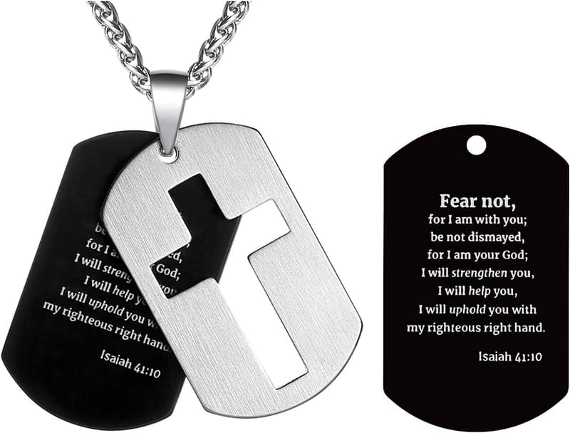 Graduation Dog Tag Cross Necklace for Men with Bible Verse