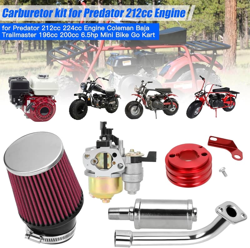 Predator 212cc Carburetor Exhaust Muffler Stage 2 Kit for Mini Bikes