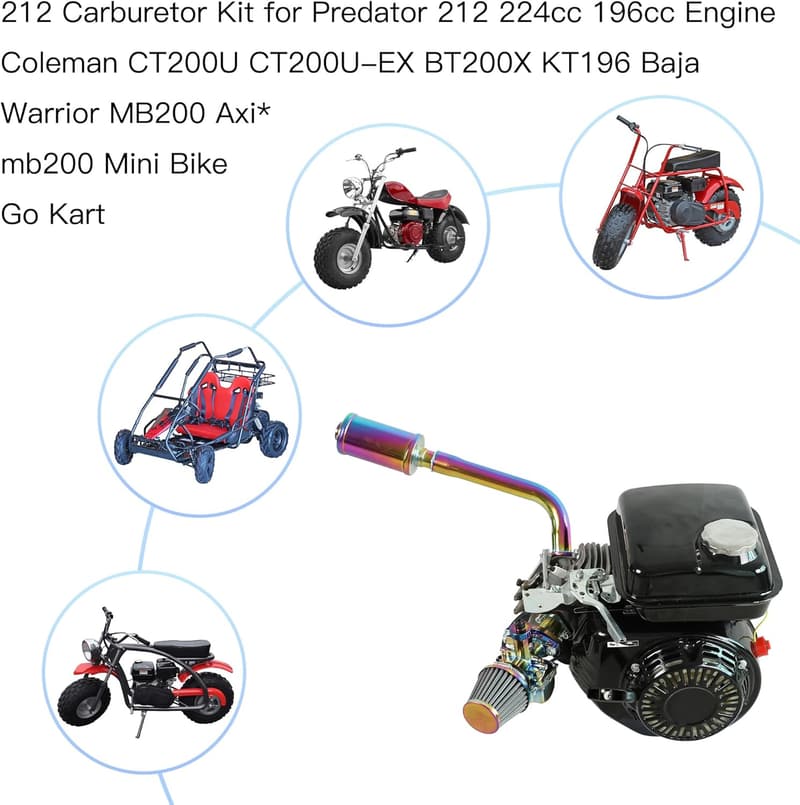 Stage 2 Carburetor Exhaust Pipe Muffler Kit for Predator 212cc Mini Bikes