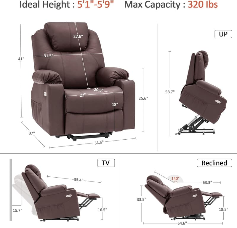 Electric Power Lift Recliner Chair with Massage & Heat for Seniors