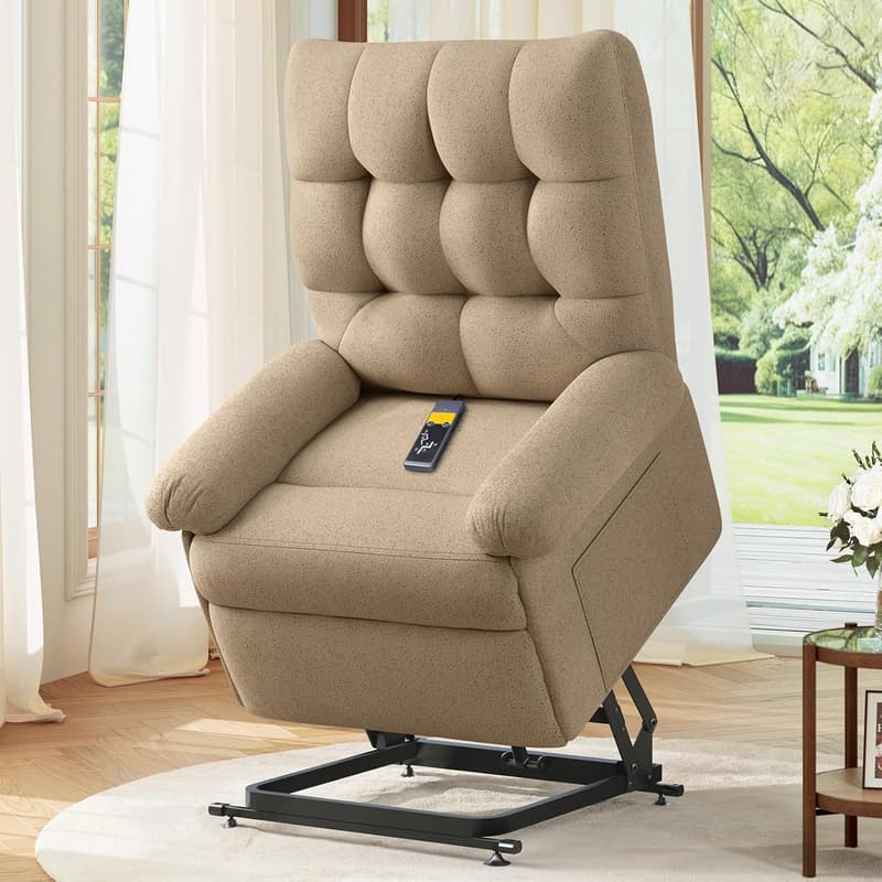 Electric Lift Recliner Chair for Seniors - Triple Motor, Beige-Brown