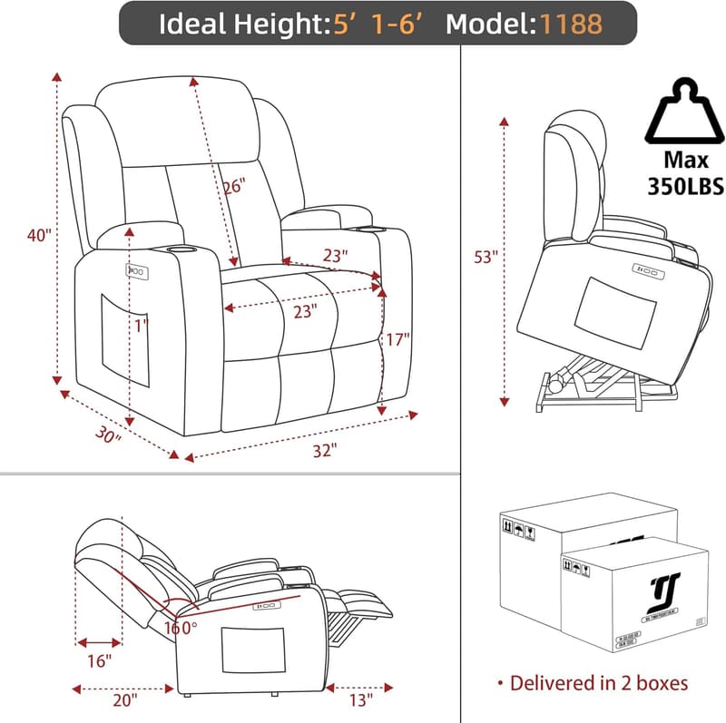 Massage and Heat Power Lift Recliner Chair for Seniors with USB Ports