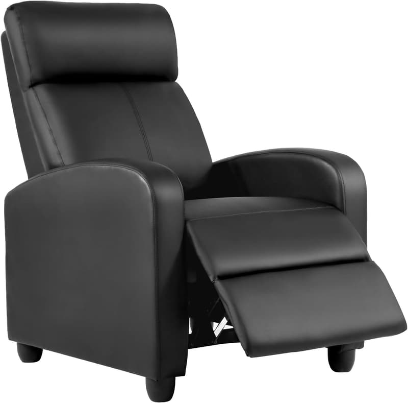 Modern Wingback Recliner Chair with Lumbar Support - Black