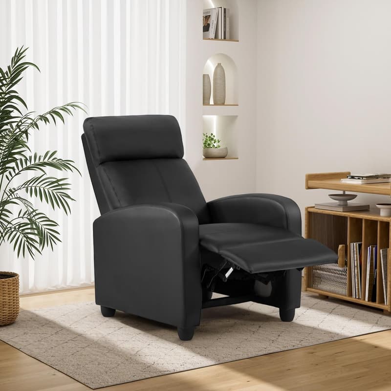 Modern Wingback Recliner Chair with Lumbar Support - Black