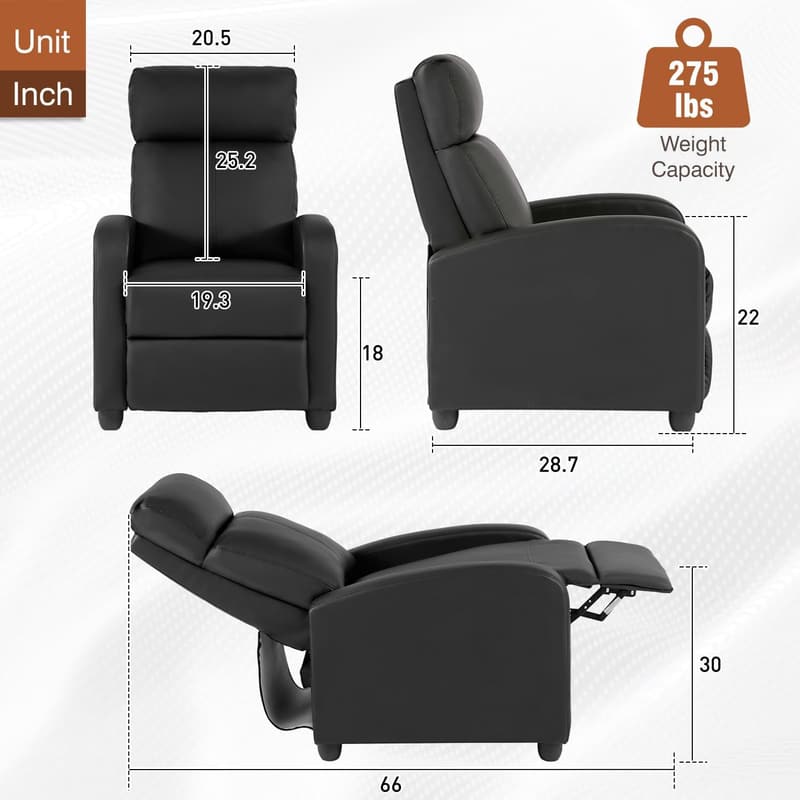 Modern Wingback Recliner Chair with Lumbar Support - Black