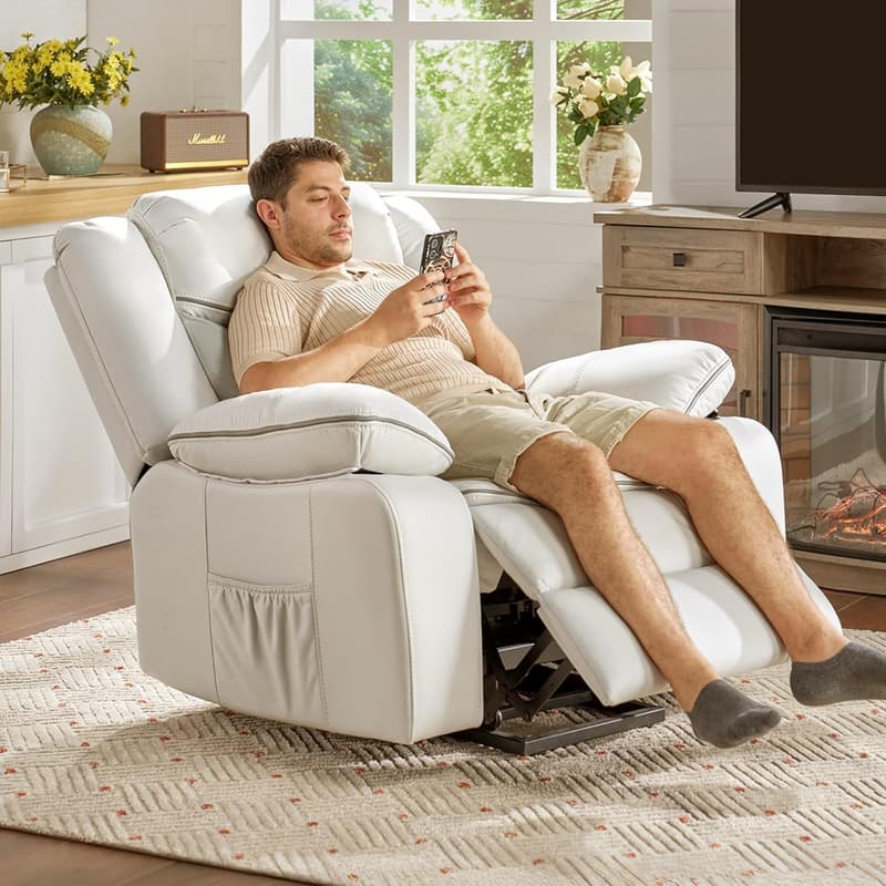 Electric Oversized Recliner Chair with USB Port - Faux Leather White