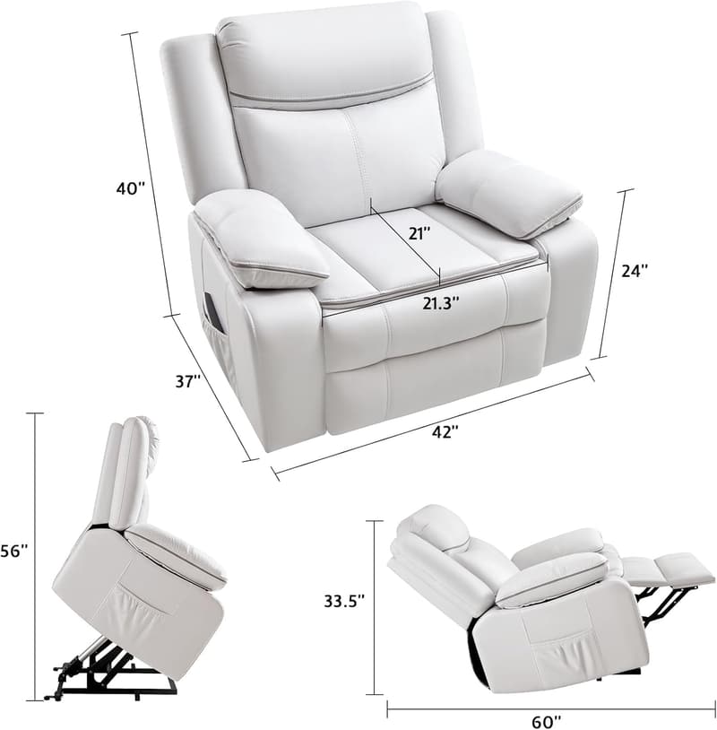 Electric Oversized Recliner Chair with USB Port - Faux Leather White
