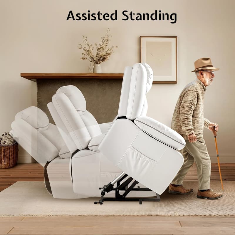 Electric Oversized Recliner Chair with USB Port - Faux Leather White