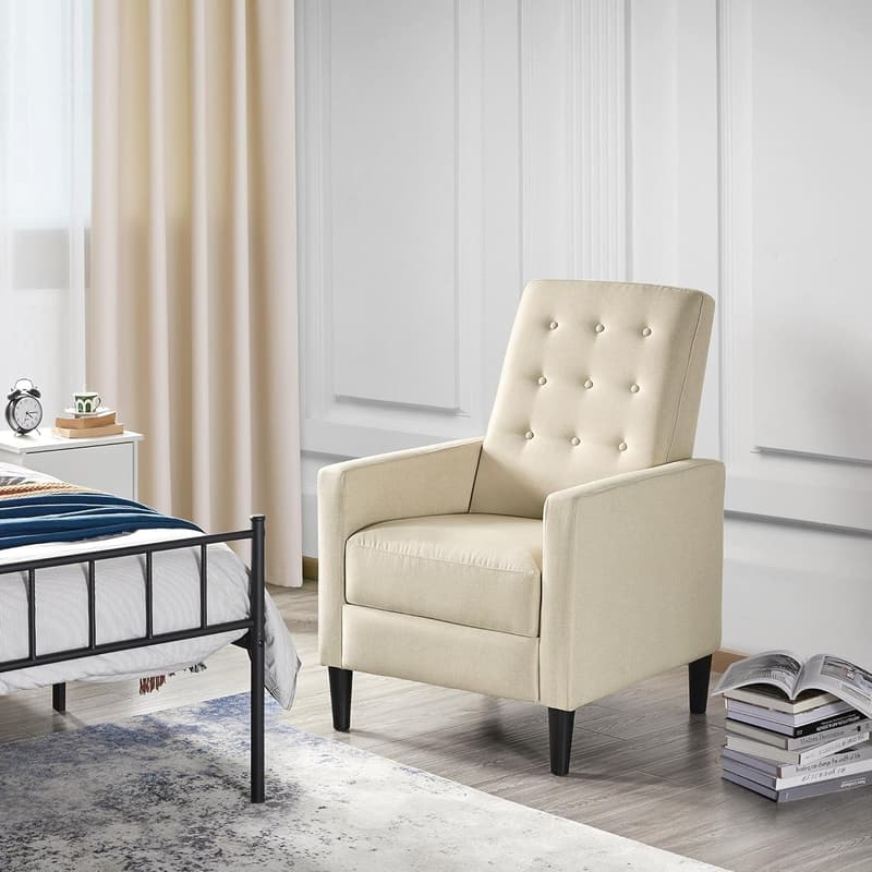 Mid-Century Modern Adjustable Fabric Recliner Chair - Beige
