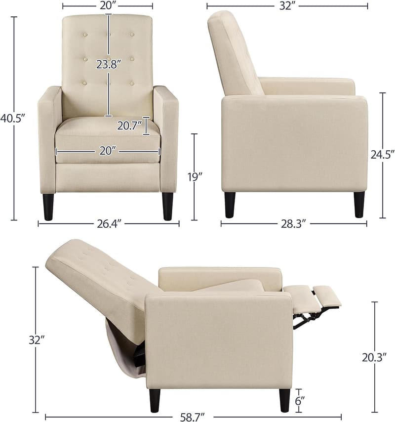 Mid-Century Modern Adjustable Fabric Recliner Chair - Beige