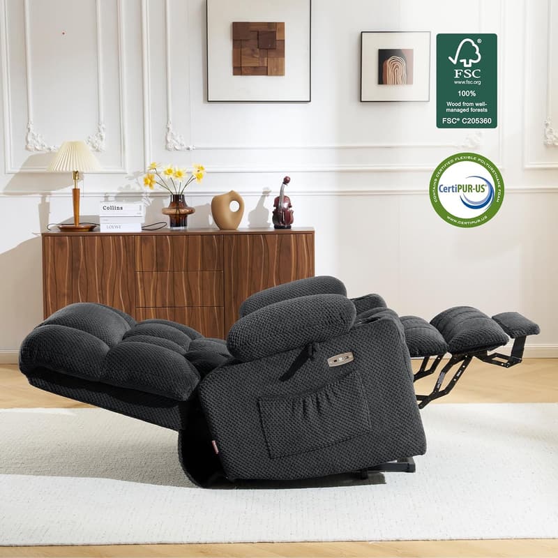 Large Dual Motor Power Lift Recliner Sofa for Tall Seniors