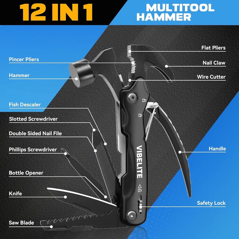 Father's Day 12-in-1 Multitool Hammer for Dads and Men